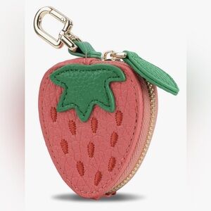 Strawberry-Shaped Pink and Green Coin/ Airtag Pouch